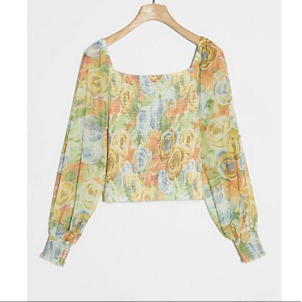 NWT Anthropologie Rouen floral smocked balloon sleeve top Sz L
